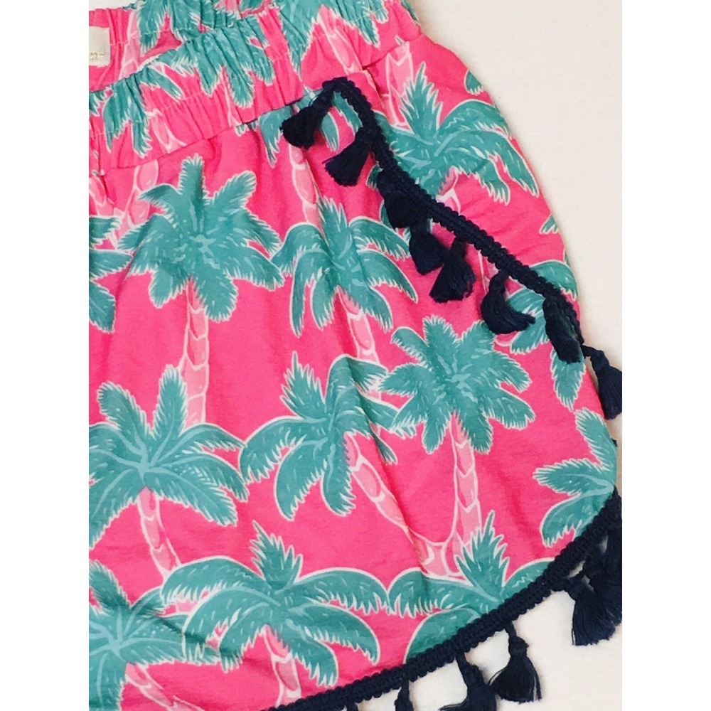 Simply Southern Womens SM Pink Green Palm Tree Navy Tassel Shorts Beach NEW - Picture 2 of 10